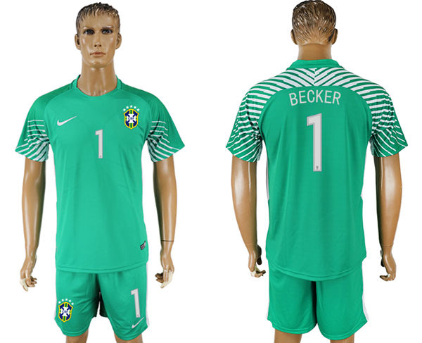 2018 World Cup Men Brazil #1 Becker Home Green Soccer Country Jersey