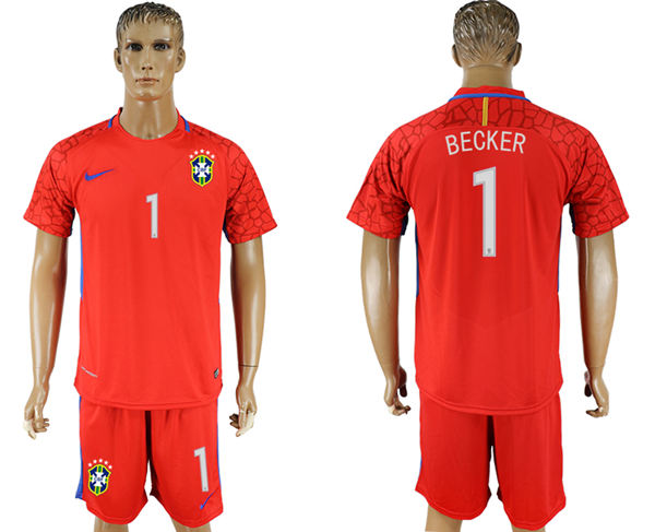 2018 World Cup Men Brazil #1 Becker Home Red Soccer Country Jersey