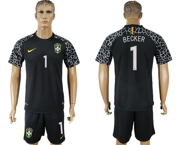 2018 World Cup Men Brazil #1 Jefferson Home Soccer Country Jersey