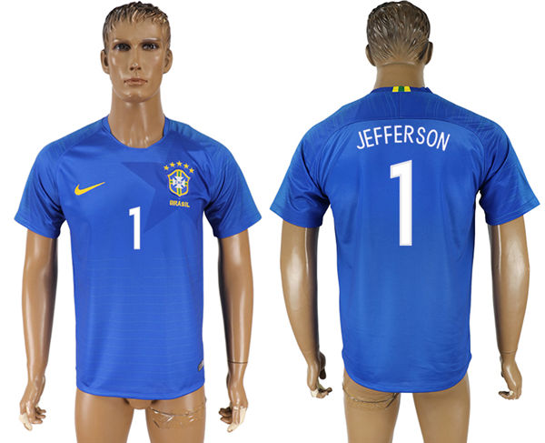 2018 World Cup Men Brazil #1 Jefferson Home Soccer Country Jersey