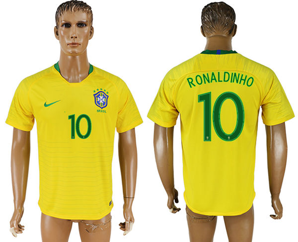 2018 World Cup Men Brazil #10 Ronaldinho Home Soccer Country Jersey