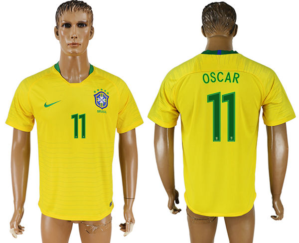 2018 World Cup Men Brazil #11 Oscar Home Soccer Country Jersey