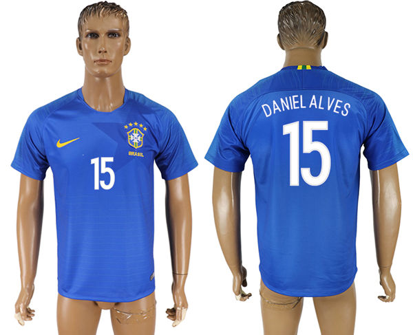 2018 World Cup Men Brazil #15 Daniel Alves Home Blue Soccer Country Jersey