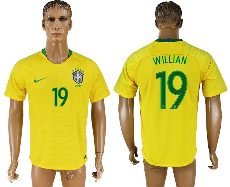 2018 World Cup Men Brazil #19 Willian Home Soccer Country Jersey
