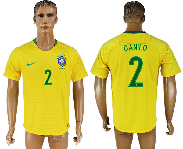 2018 World Cup Men Brazil #2 Danilo Home Soccer Country Jersey