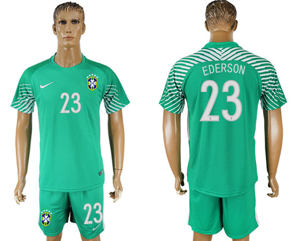 2018 World Cup Men Brazil #23 Ederson Home Green Soccer Country Jersey
