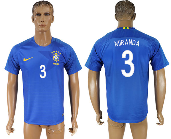 2018 World Cup Men Brazil #3 Miranda Home Blue Soccer Country Jersey