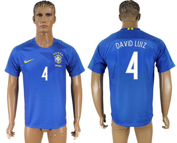 2018 World Cup Men Brazil #4 David Luiz Home Blue Soccer Country Jersey