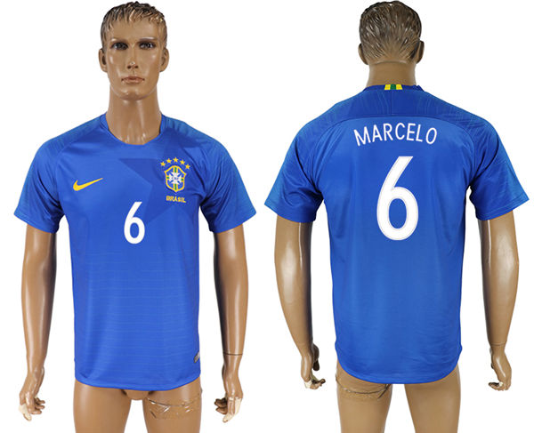 2018 World Cup Men Brazil #6 Marcelo Home Blue Soccer Country Jersey