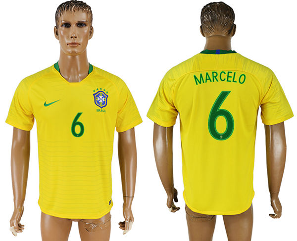 2018 World Cup Men Brazil #6 Marcelo Home Soccer Country Jersey
