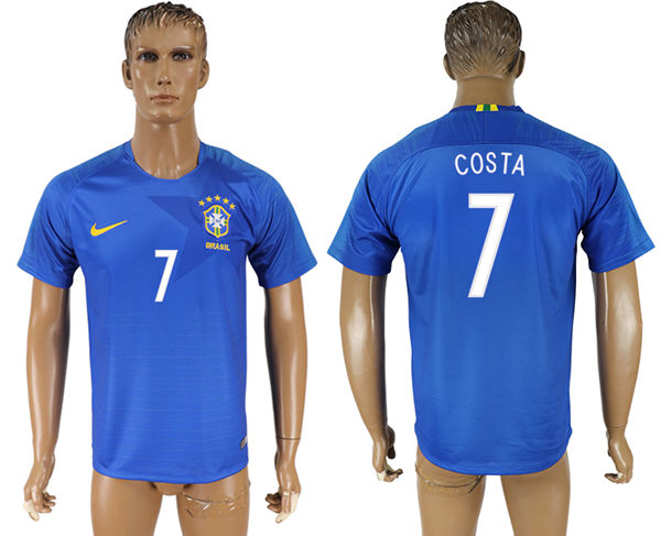 2018 World Cup Men Brazil #7 Costa Home Blue Soccer Country Jersey