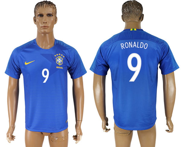 2018 World Cup Men Brazil #9 Ronaldo Home Blue Soccer Country Jersey
