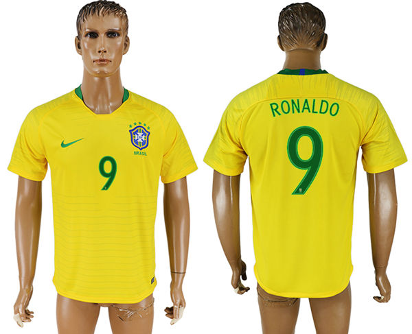 2018 World Cup Men Brazil #9 Ronaldo Home Soccer Country Jersey