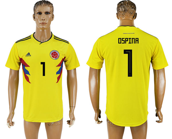 2018 World Cup Men Colombia #1 Ospina Home Soccer Country Jersey