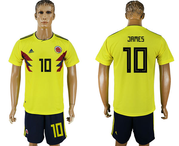 2018 World Cup Men Colombia #10 James Home Soccer Country Jersey