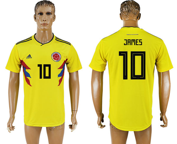 2018 World Cup Men Colombia #10 James Home Soccer Country Jersey