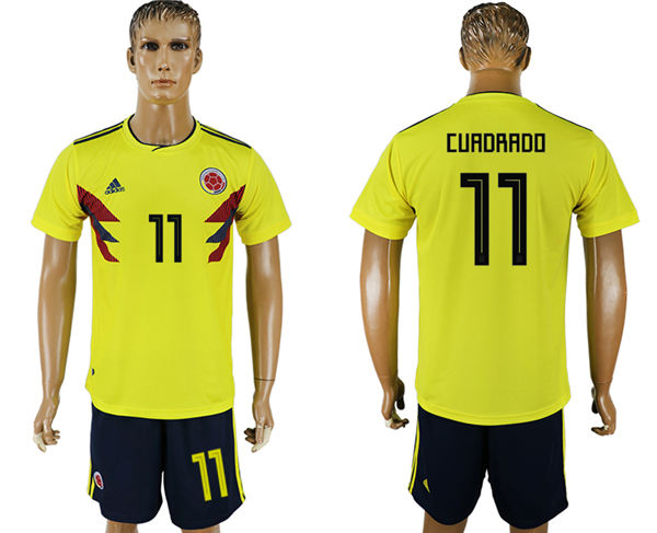 2018 World Cup Men Colombia #11 Cuadrado Home Soccer Country Jersey