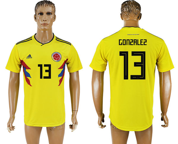 2018 World Cup Men Colombia #13 Gonzalez Home Soccer Country Jersey