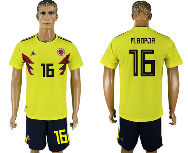 2018 World Cup Men Colombia #16 M.borja Home Soccer Country Jersey