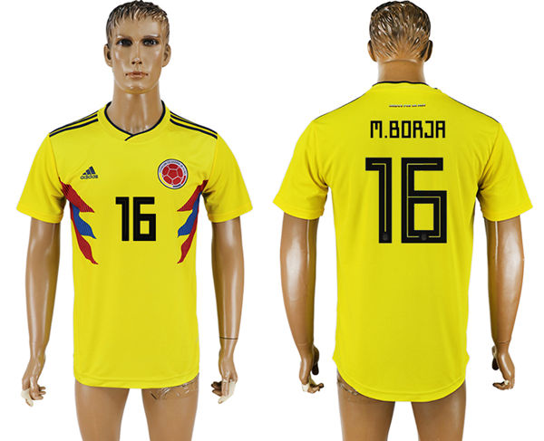 2018 World Cup Men Colombia #16 M.borja Home Soccer Country Jersey