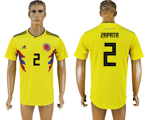 2018 World Cup Men Colombia #2 Zapata Home Soccer Country Jersey