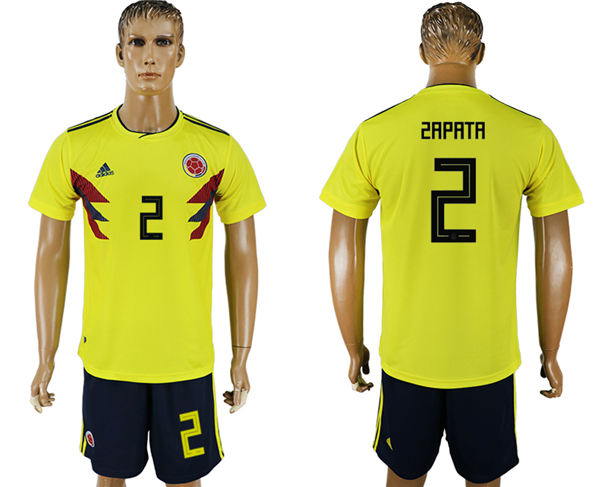 2018 World Cup Men Colombia #2 Zapata Home Soccer Country Jersey