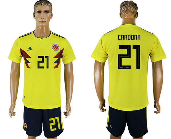 2018 World Cup Men Colombia #21 Cardona Home Soccer Country Jersey