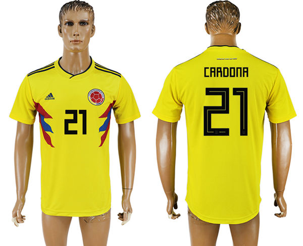 2018 World Cup Men Colombia #21 Cardona Home Soccer Country Jersey