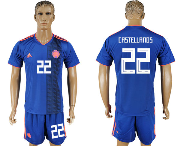 2018 World Cup Men Colombia #22 Castellanos Home Blue Soccer Country Jersey