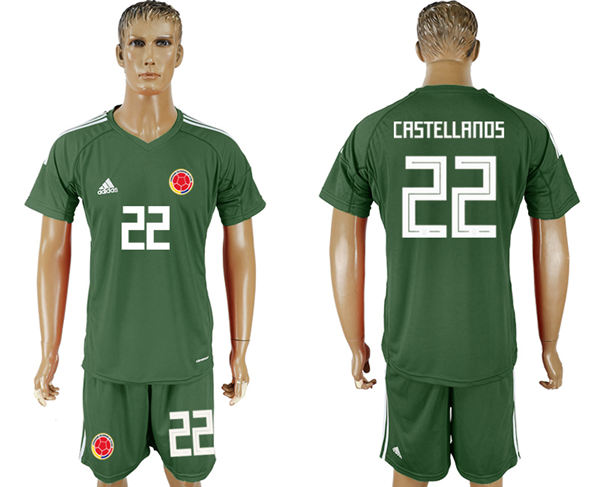 2018 World Cup Men Colombia #22 Castellanos Home Dack Green Soccer Country Jersey