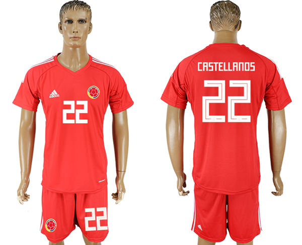 2018 World Cup Men Colombia #22 Castellanos Home Red Soccer Country Jersey