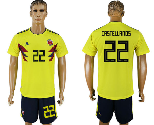 2018 World Cup Men Colombia #22 Castellanos Home Soccer Country Jersey