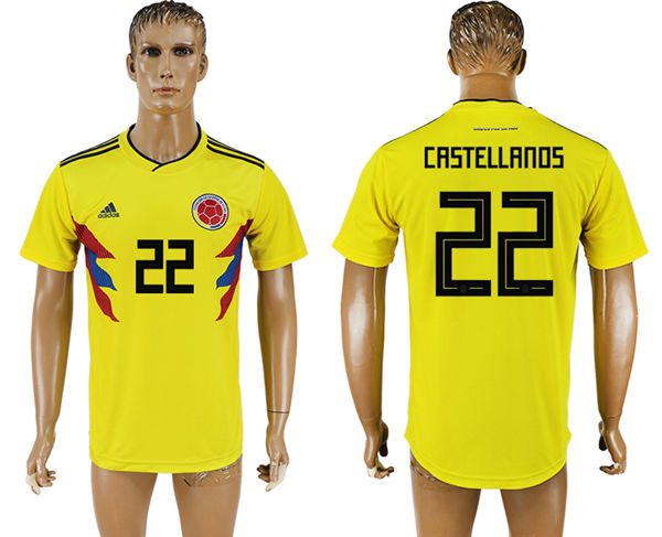 2018 World Cup Men Colombia #22 Castellanos Home Soccer Country Jersey