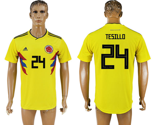 2018 World Cup Men Colombia #24 Tesillo Home Soccer Country Jersey