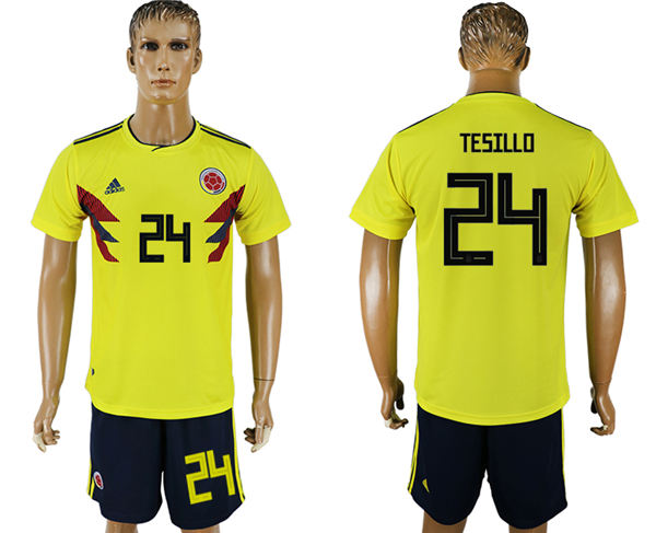 2018 World Cup Men Colombia #24 Tesillo Home Soccer Country Jersey