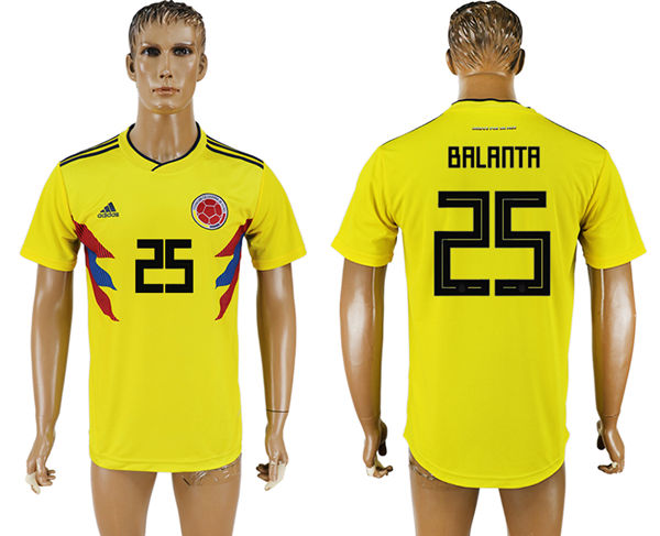 2018 World Cup Men Colombia #25 Balanta Home Soccer Country Jersey