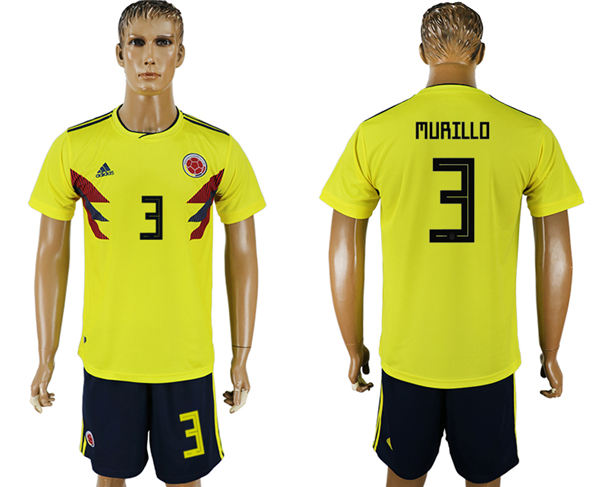 2018 World Cup Men Colombia #3 Murillo Home Soccer Country Jersey