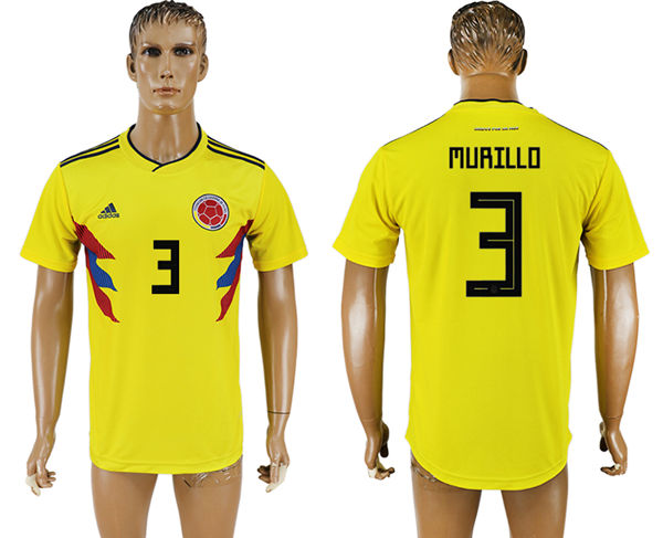 2018 World Cup Men Colombia #3 Murillo Home Soccer Country Jersey