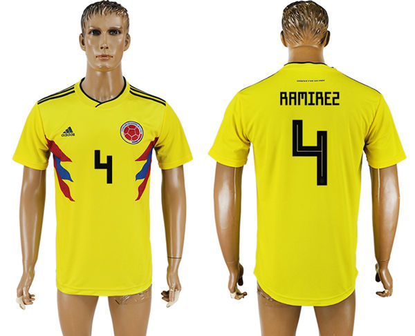 2018 World Cup Men Colombia #4 Ramirez Home Soccer Country Jersey