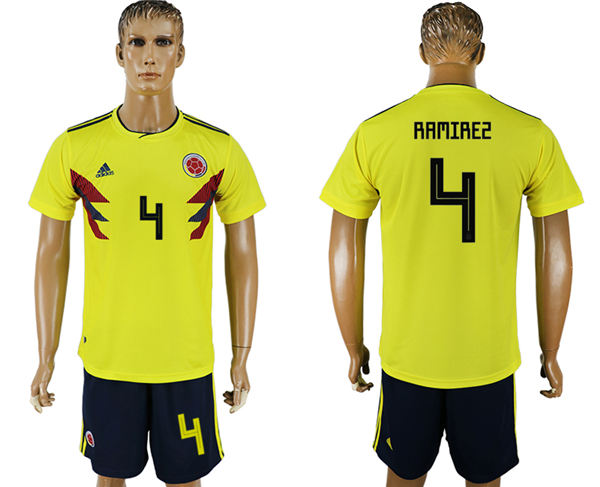 2018 World Cup Men Colombia #4 Ramirez Home Soccer Country Jersey
