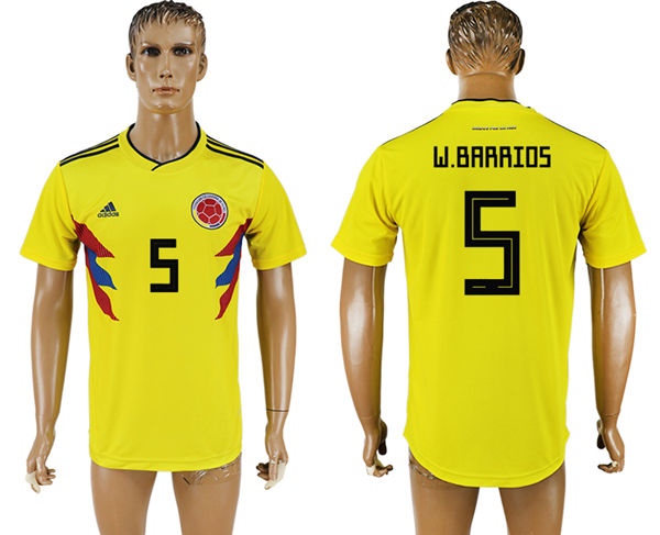 2018 World Cup Men Colombia #5 W.barrios Home Soccer Country Jersey