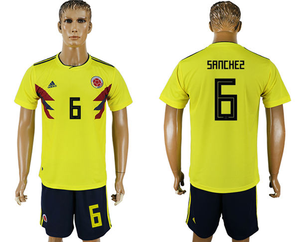 2018 World Cup Men Colombia #6 Sanchez Home Soccer Country Jersey