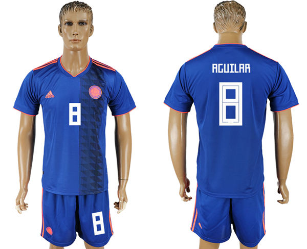 2018 World Cup Men Colombia #8 Aguilar Home Blue Soccer Country Jersey