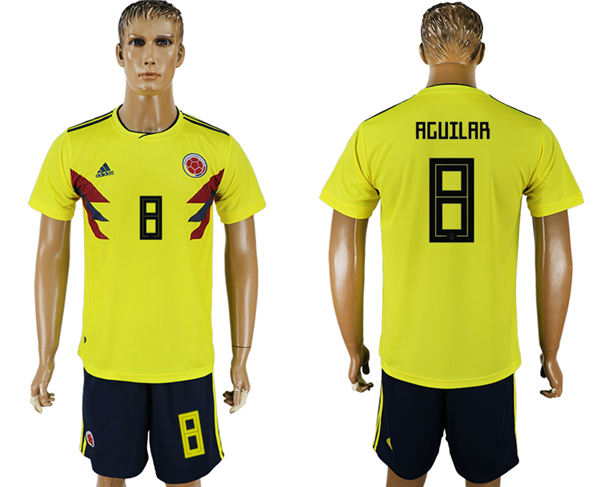 2018 World Cup Men Colombia #8 Aguilar Home Soccer Country Jersey