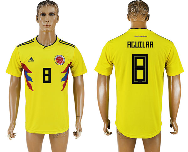 2018 World Cup Men Colombia #8 Aguilar Home Soccer Country Jersey
