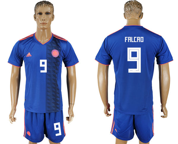 2018 World Cup Men Colombia #9 Falcao Home Blue Soccer Country Jersey