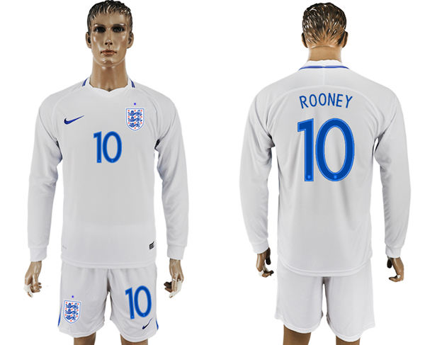 2018 World Cup Men England #10 Rooney Home Long Sleeves Soccer Country Jersey