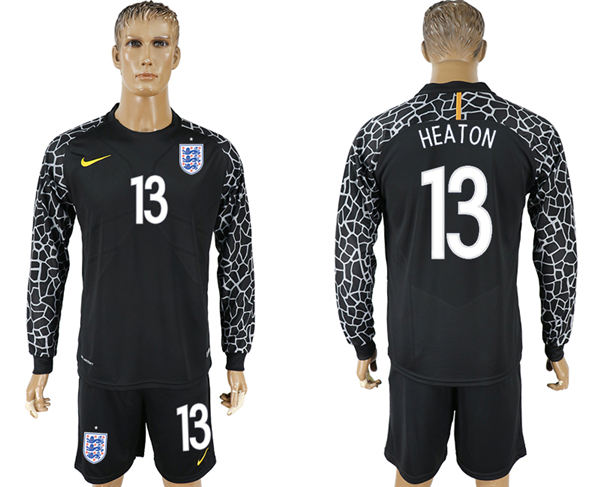 2018 World Cup Men England #13 Heaton Home Long Sleeves Black Soccer Country Jersey