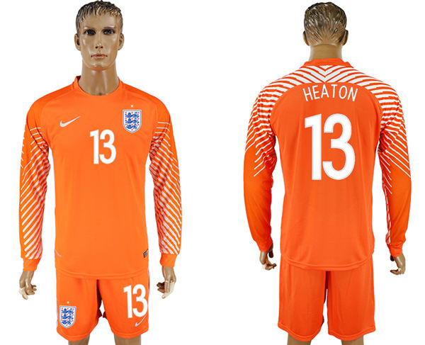 2018 World Cup Men England #13 Heaton Home Long Sleeves Orange Soccer Country Jersey