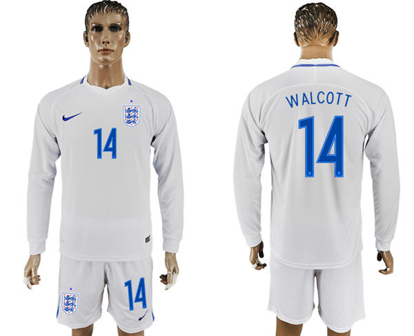 2018 World Cup Men England #14 Walcott Home Long Sleeves Soccer Country Jersey